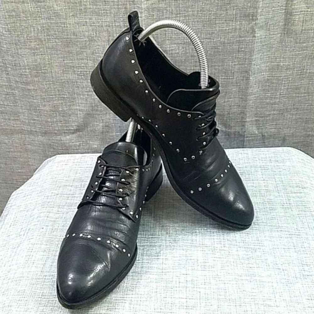 M. Gemi The Ribelle black leather studded Oxford shoes, women's sz 39